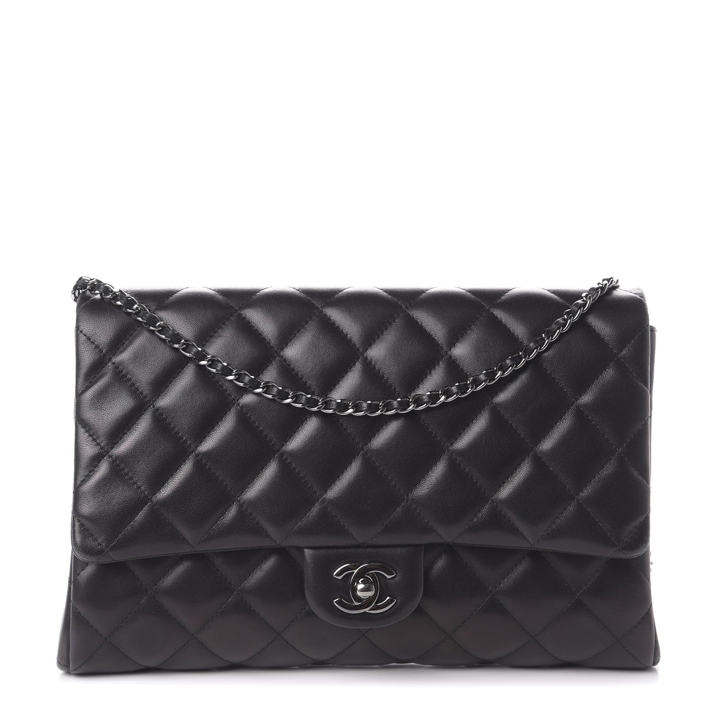 Lambskin Quilted Clutch With Chain Flap Black