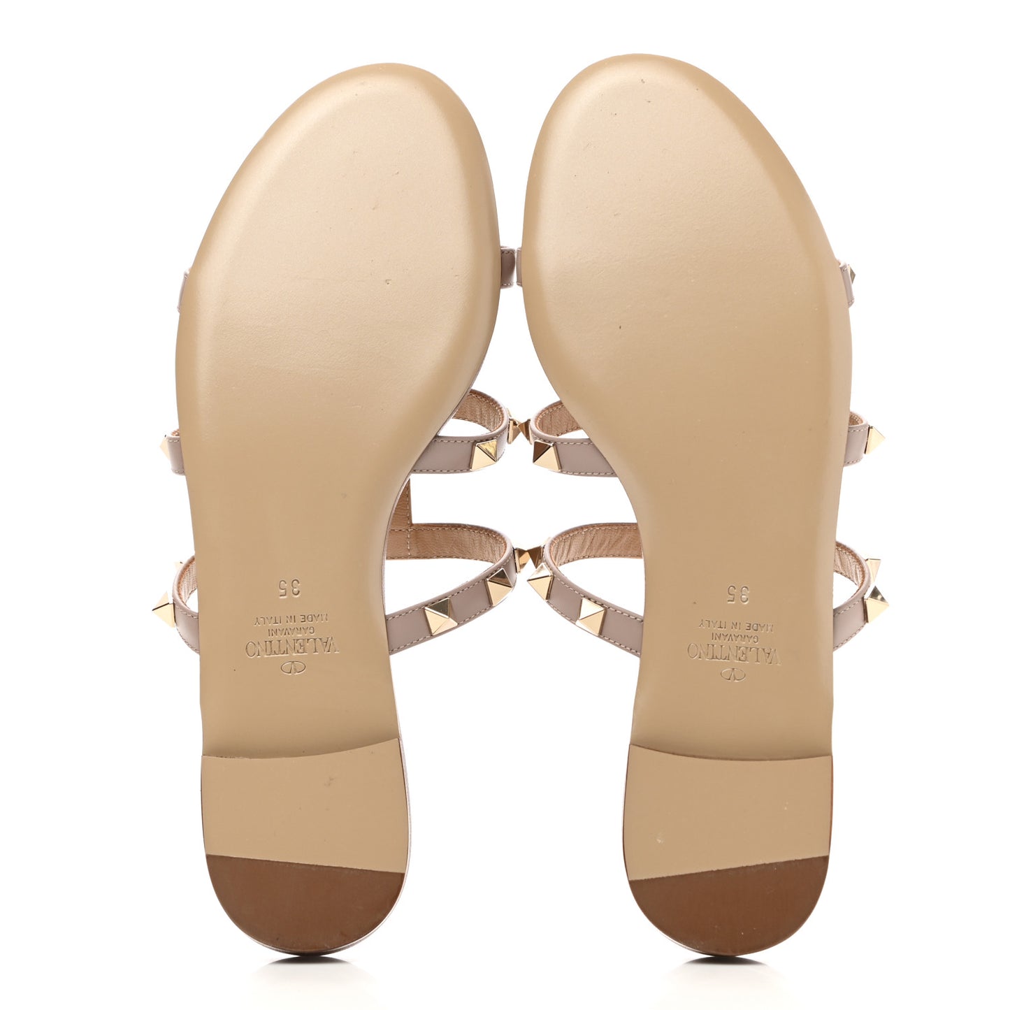 Nappa Rockstud Caged Flat Slide Sandals 35 Poudre