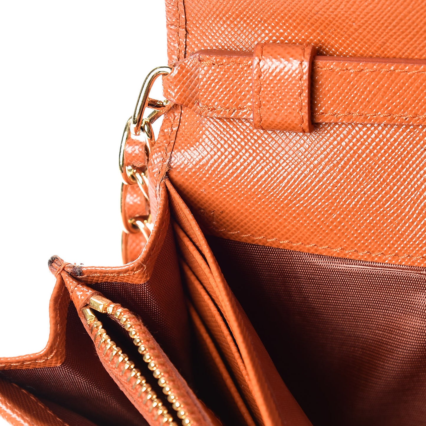 Saffiano Metal Oro Chain Wallet Papaya