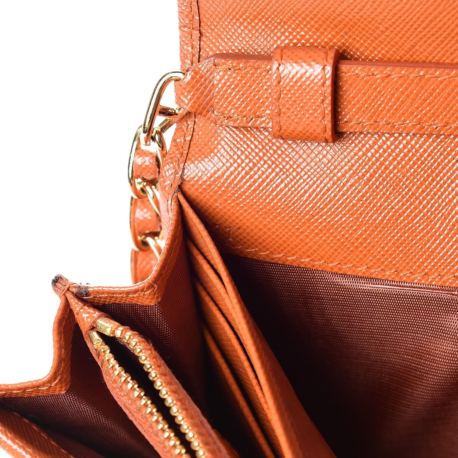 Prada Saffiano Metal Oro Chain Wallet Papaya 9 of 11