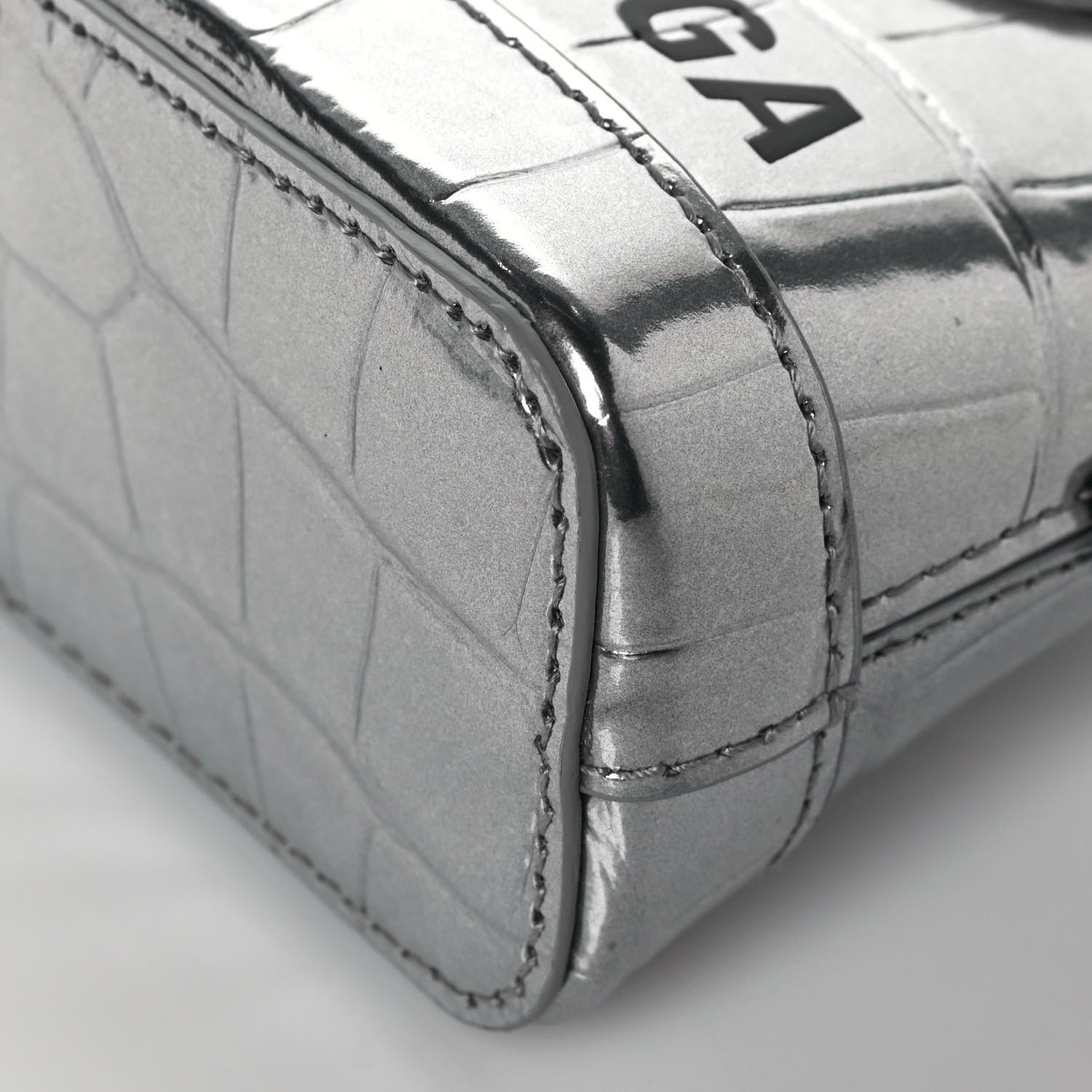 Balenciaga Metallic Calfskin Logo Crocodile Embossed Mini Ville Top Handle Bag Silver Black 9 of 12