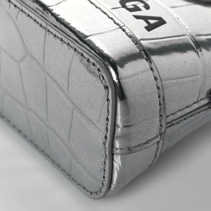 Balenciaga Metallic Calfskin Logo Crocodile Embossed Mini Ville Top Handle Bag Silver Black 9 of 12