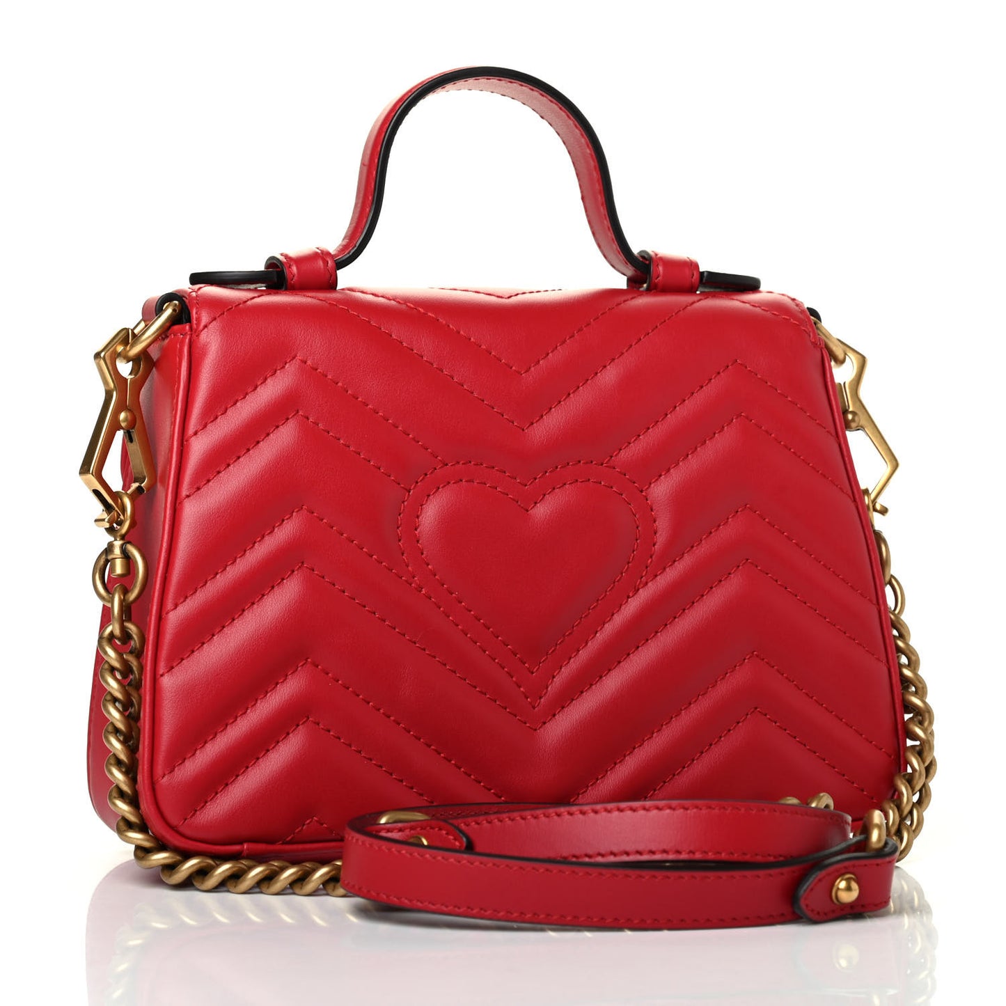 Calfskin Matelasse Mini GG Marmont Top Handle Shoulder Bag Hibiscus Red