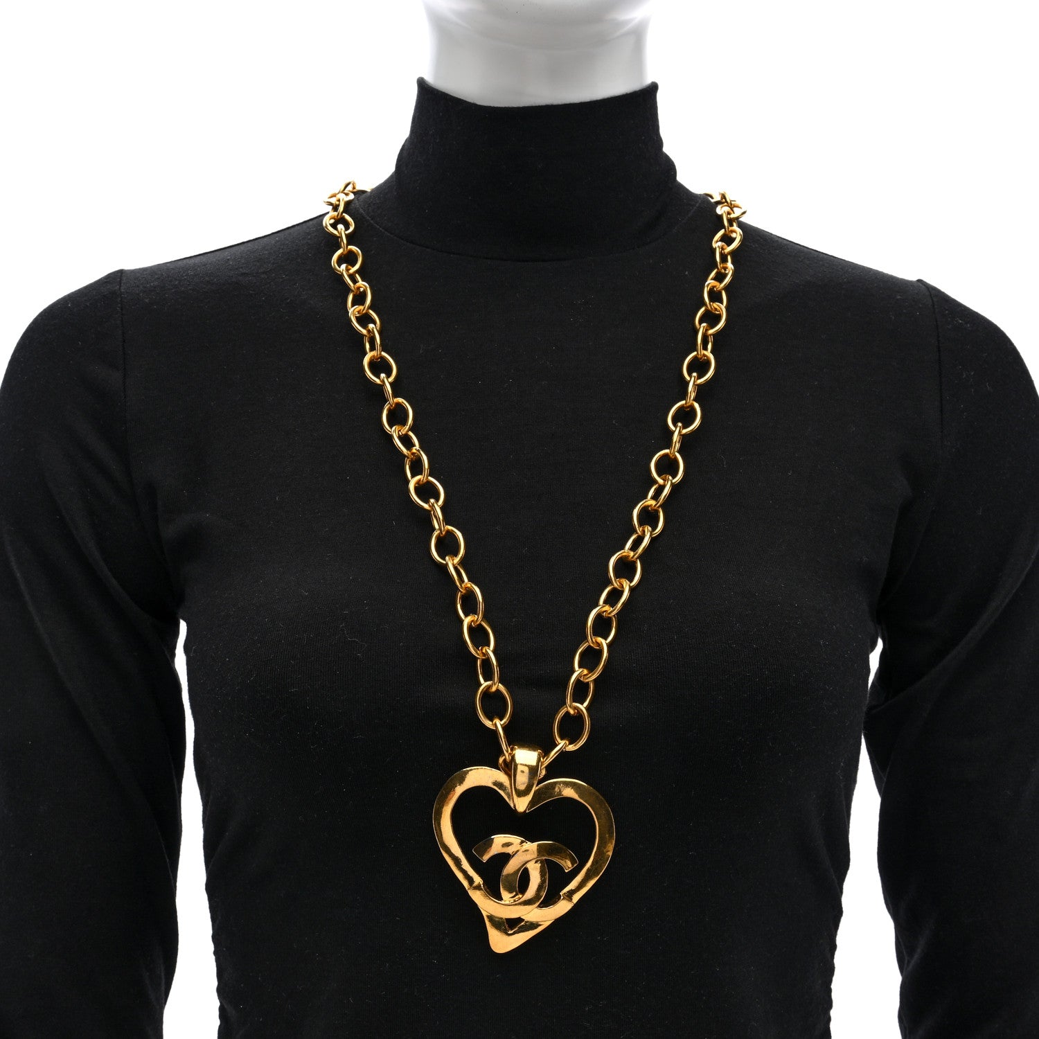 Chanel CC Heart Chain Pendant Necklace Gold 2 of 5