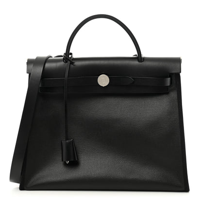 Hermes Toile H Berline Vache Hunter Herbag Zip PM 31 Black Ecru 1 of 12