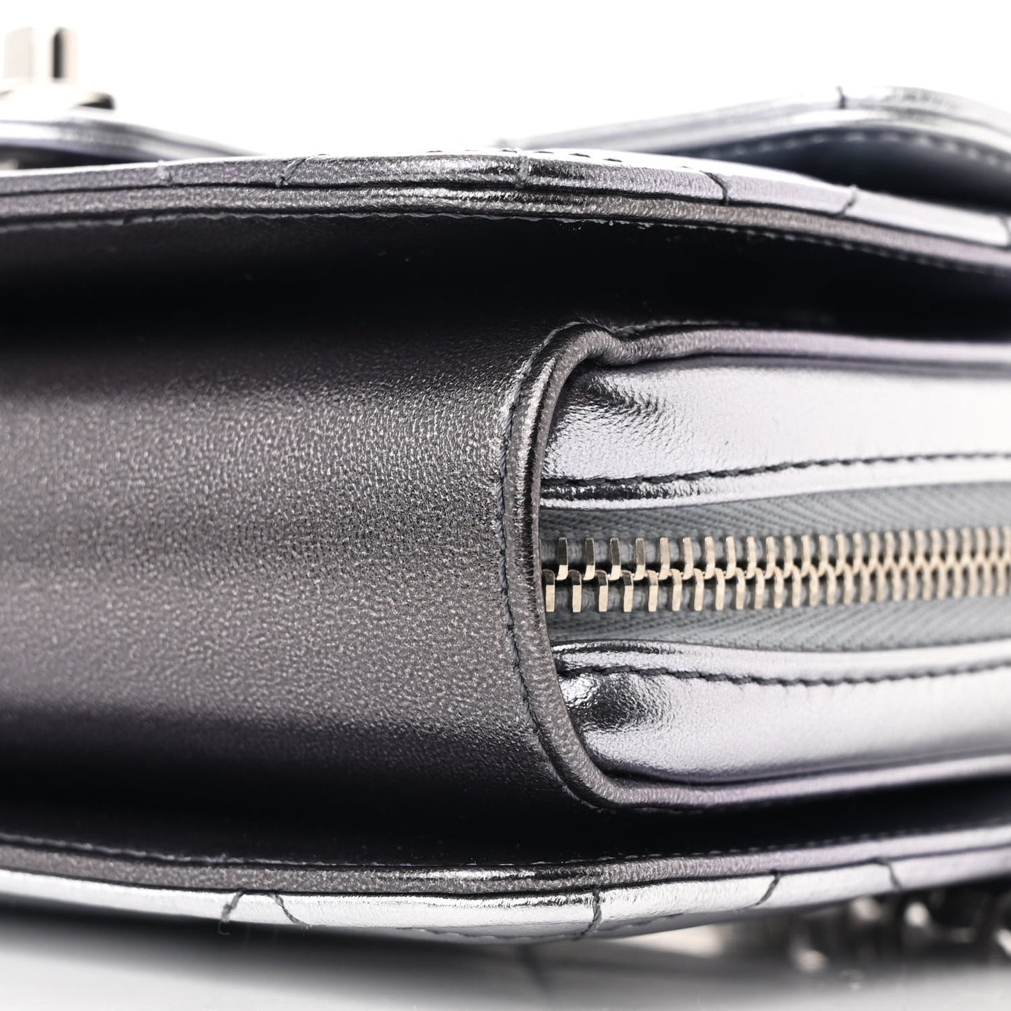Metallic Lambskin Like A Wallet Flap Silvery Black