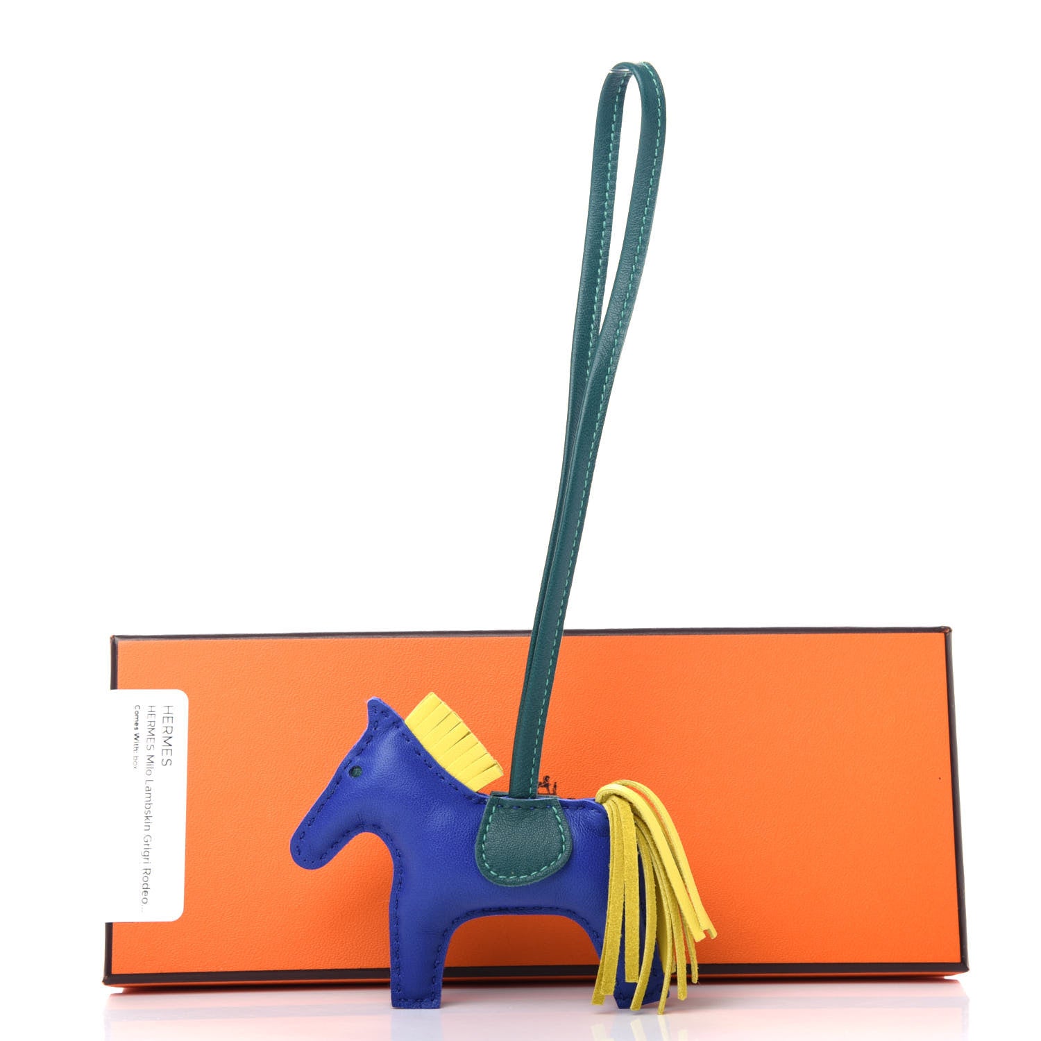 Hermes Milo Lambskin Grigri Rodeo Horse Bag Charm PM Bleu Electrique Lime Malachite 4 of 4