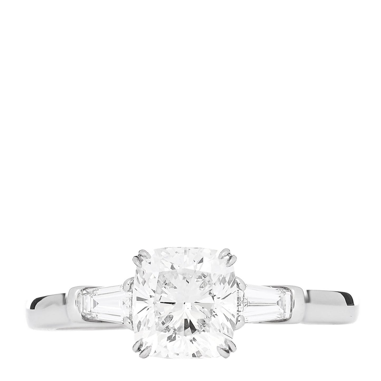 Platinum Diamond 1.17ct Cushion Cut Tapered Baguette Engagement Ring 50 5.25