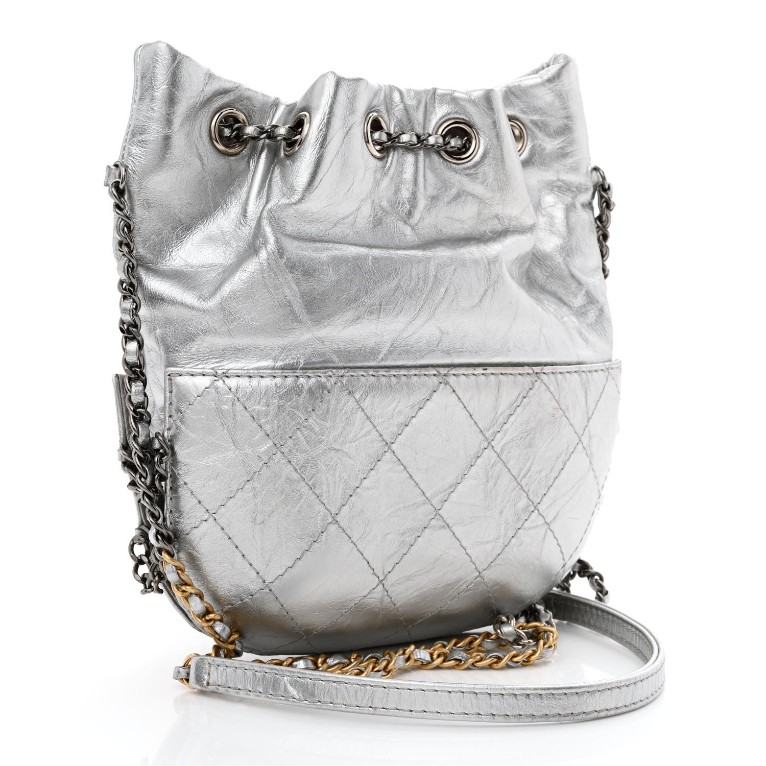 Chanel Metallic Aged Calfskin Quilted Small Gabrielle Bucket Silver 3 of 11