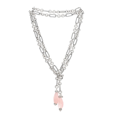David Yurman Sterling Silver Diamond Rose Quartz Figaro Lariat Necklace 2 of 4