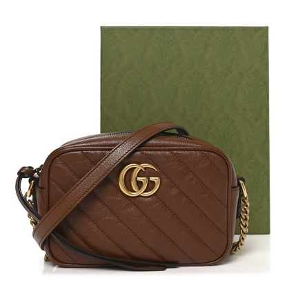 Gucci Glazed Calfskin Matelasse Diagonal Mini GG Marmont Chain Shoulder Bag Cuir 11 of 11