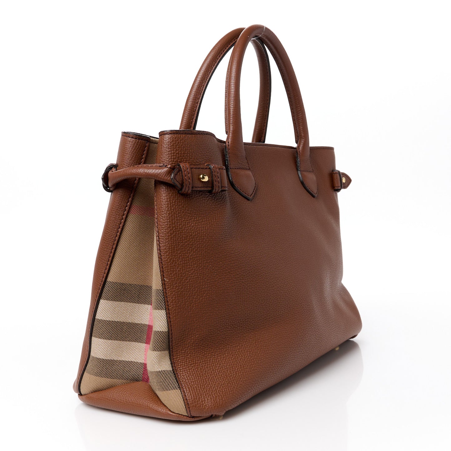 Grainy Calfskin House Check Medium Banner Tote Dark Sand