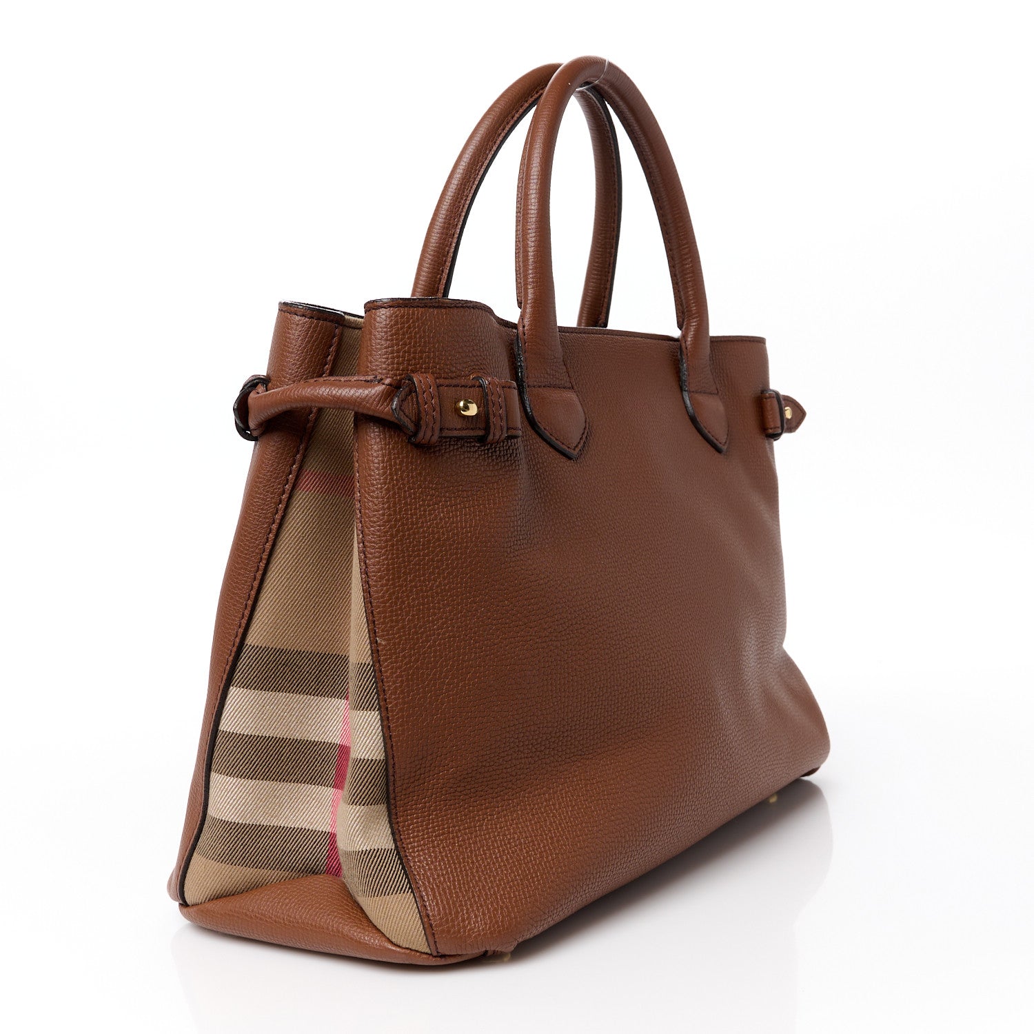 Burberry Grainy Calfskin House Check Medium Banner Tote Dark Sand 3 of 12