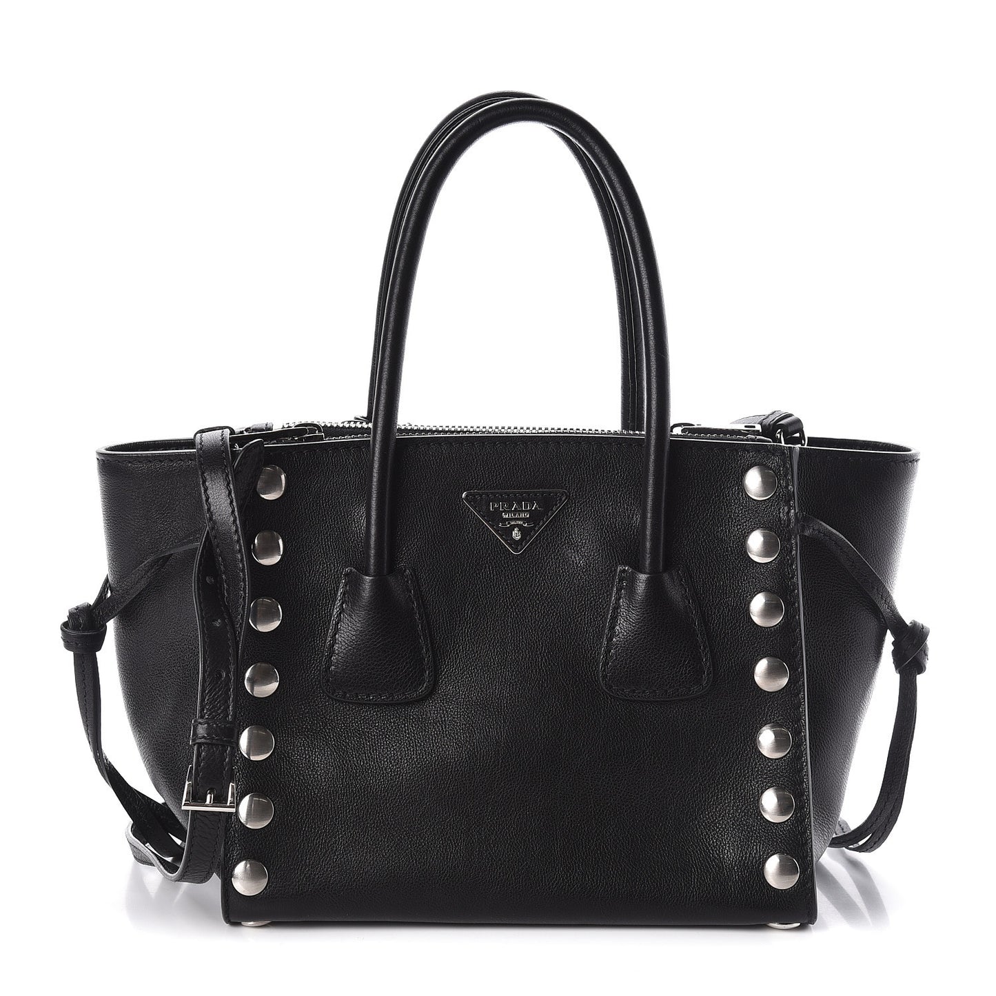 Glace Calf Studded Twin Pocket Tote Black