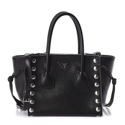 Prada Glace Calf Studded Twin Pocket Tote Black 1 of 9