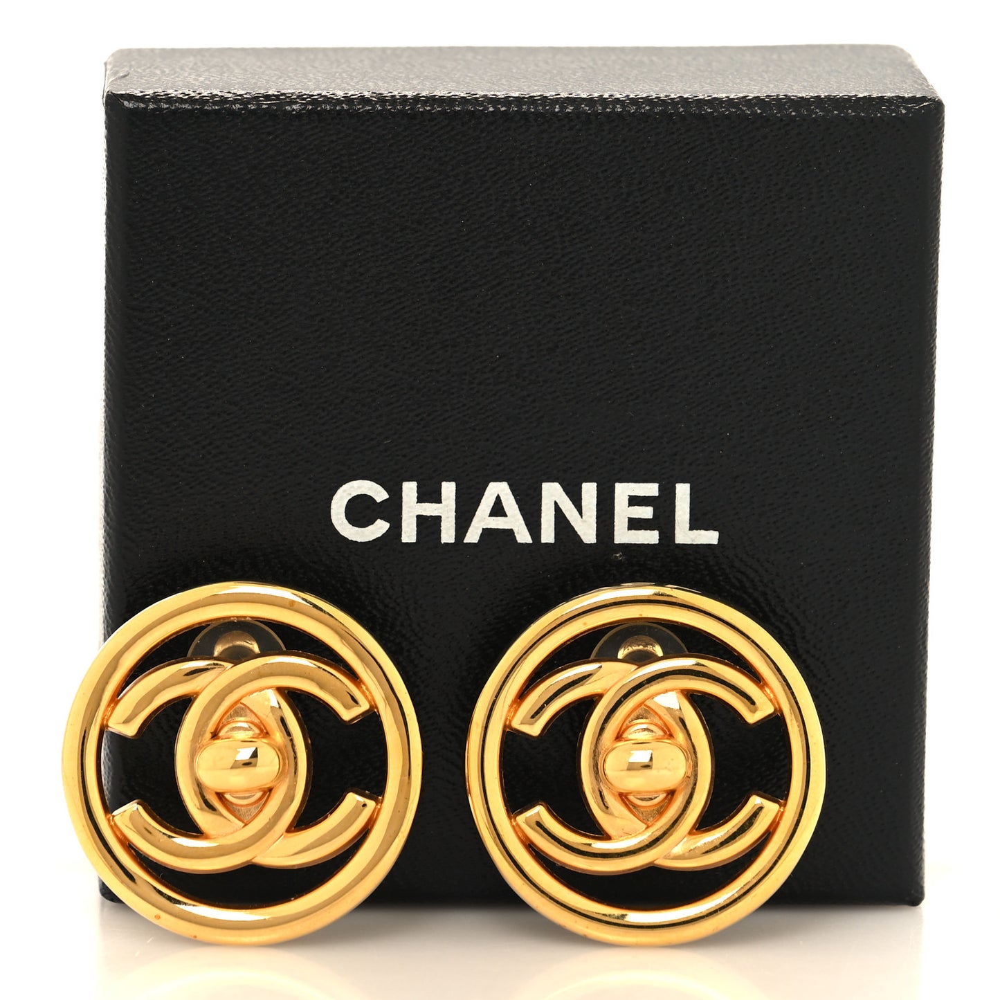 Metal CC Turnlock Clip On Earrings Gold