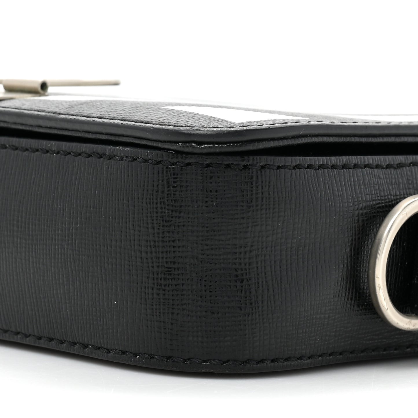 Saffiano Striped Mini Diag Binder Clip Bag Black White