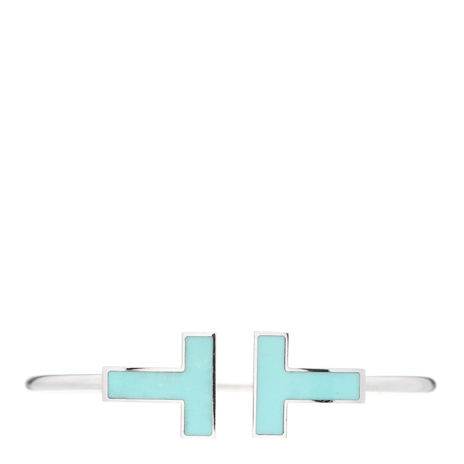 Tiffany 18K White Gold Turquoise Wide T Wire Bracelet 1 of 5