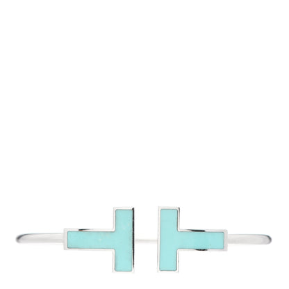 Tiffany 18K White Gold Turquoise Wide T Wire Bracelet 1 of 5