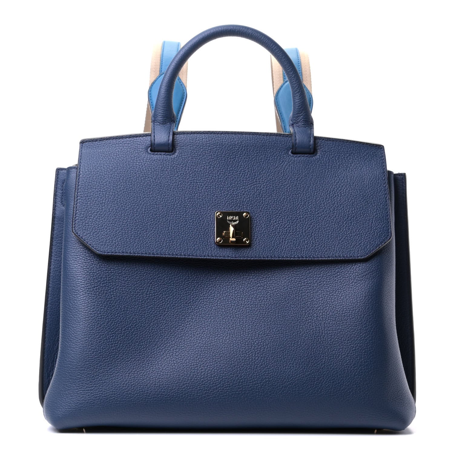 MCM Grained Calfskin Large Milla Convertible Backpack Navy 2 of 8