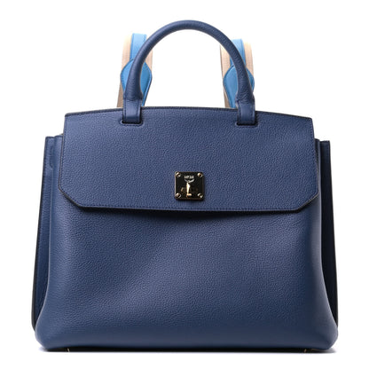 MCM Grained Calfskin Large Milla Convertible Backpack Navy 1 of 8