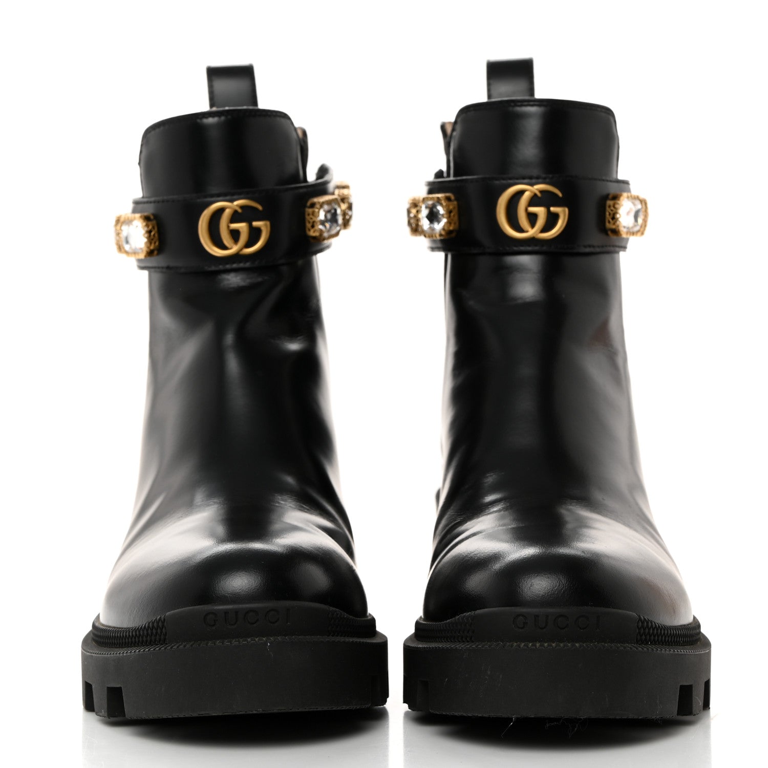 Gucci Calfskin Crystal GG Trip Chelsea Ankle Boots 37.5 Black 2 of 9