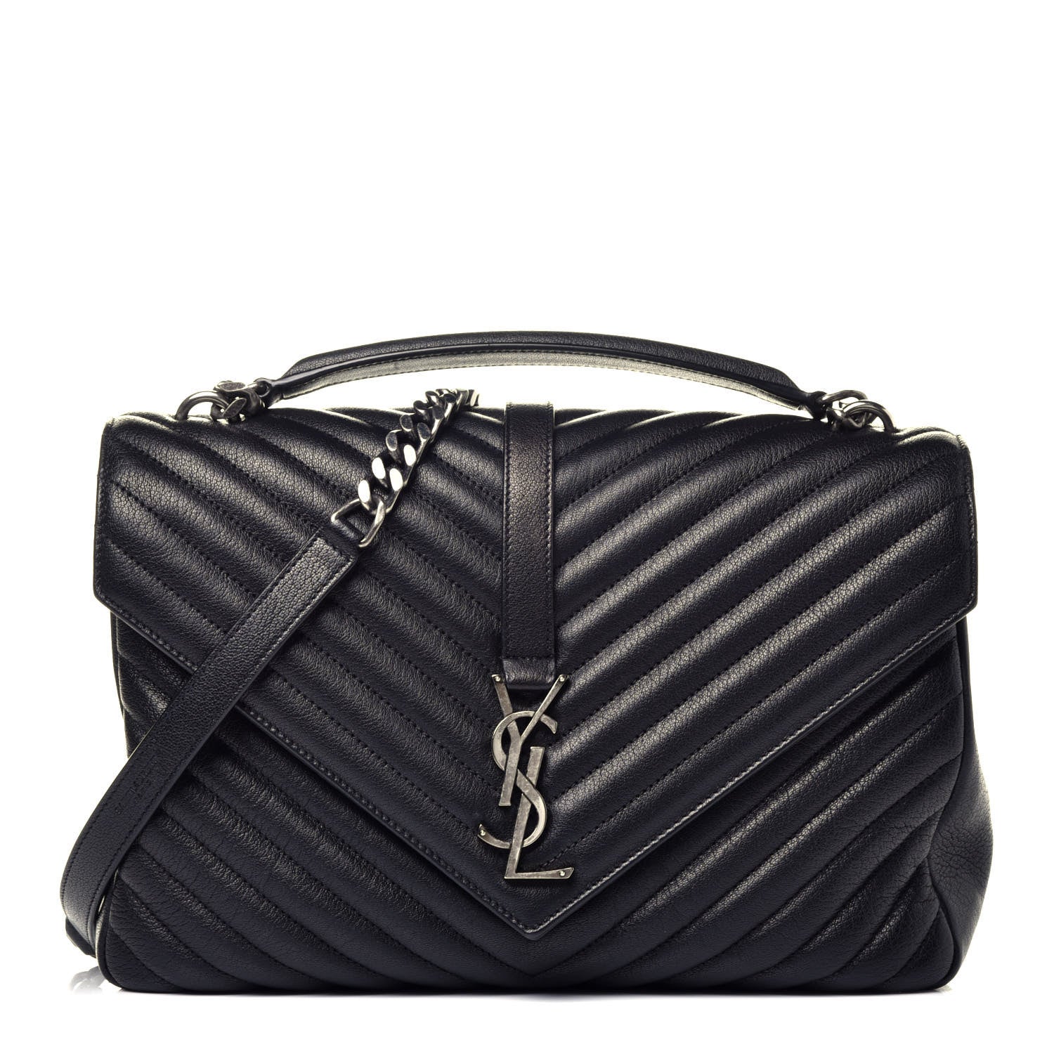 Saint Laurent Sheepskin Matelasse Chevron Monogram Large College Satchel Black 1 of 9