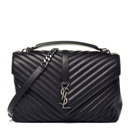 Saint Laurent Sheepskin Matelasse Chevron Monogram Large College Satchel Black 1 of 9