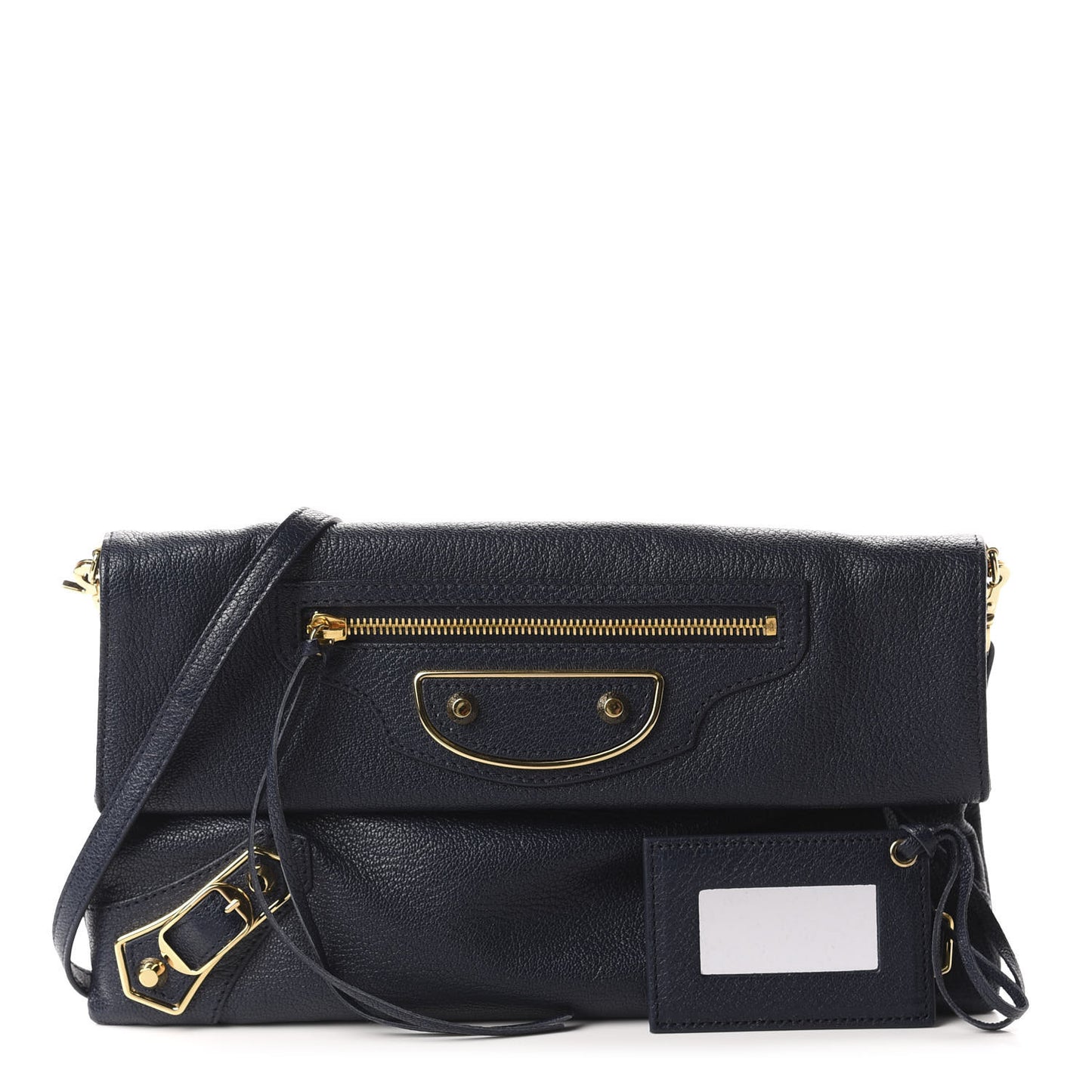 Chevre Gold Metallic Edge Hardware Envelope Clutch Bleu Nuit