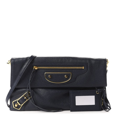 Balenciaga Chevre Gold Metallic Edge Hardware Envelope Clutch Bleu Nuit 1 of 11