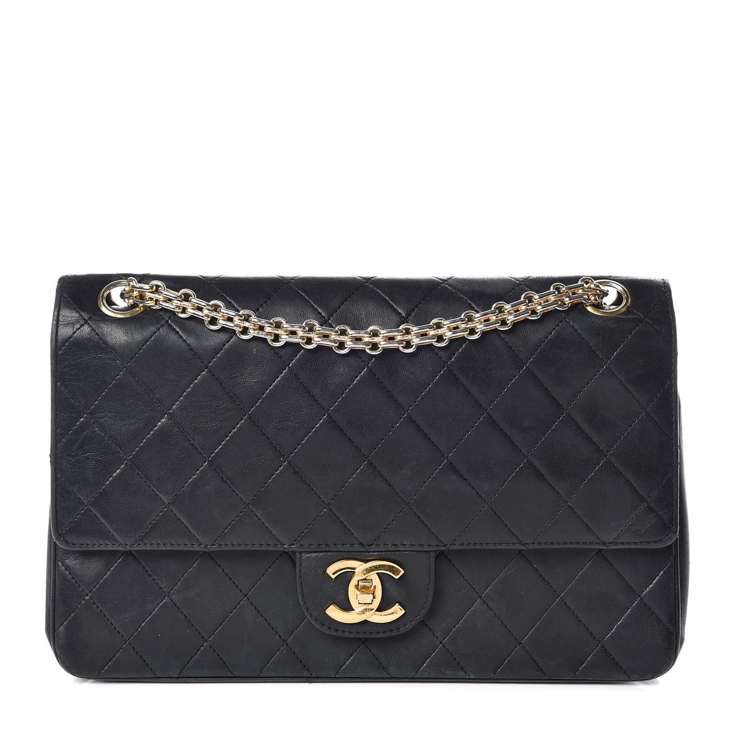 Lambskin Quilted Medium Double Flap Bijoux Chain Black