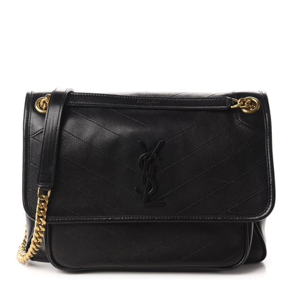 Saint Laurent Lambskin Matelasse Monogram Medium Niki Chain Satchel Black 1 of 12