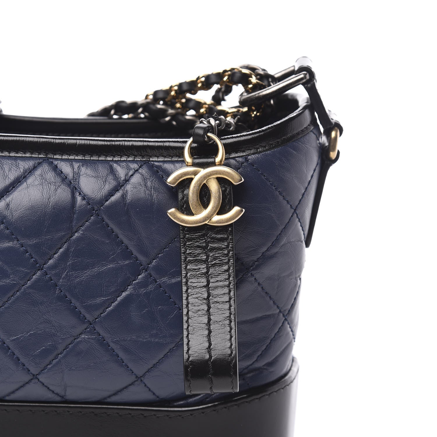 Chanel Aged Calfskin Quilted Small Gabrielle Hobo Navy Black 10 of 10