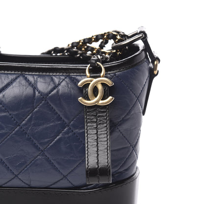 Chanel Aged Calfskin Quilted Small Gabrielle Hobo Navy Black 10 of 10
