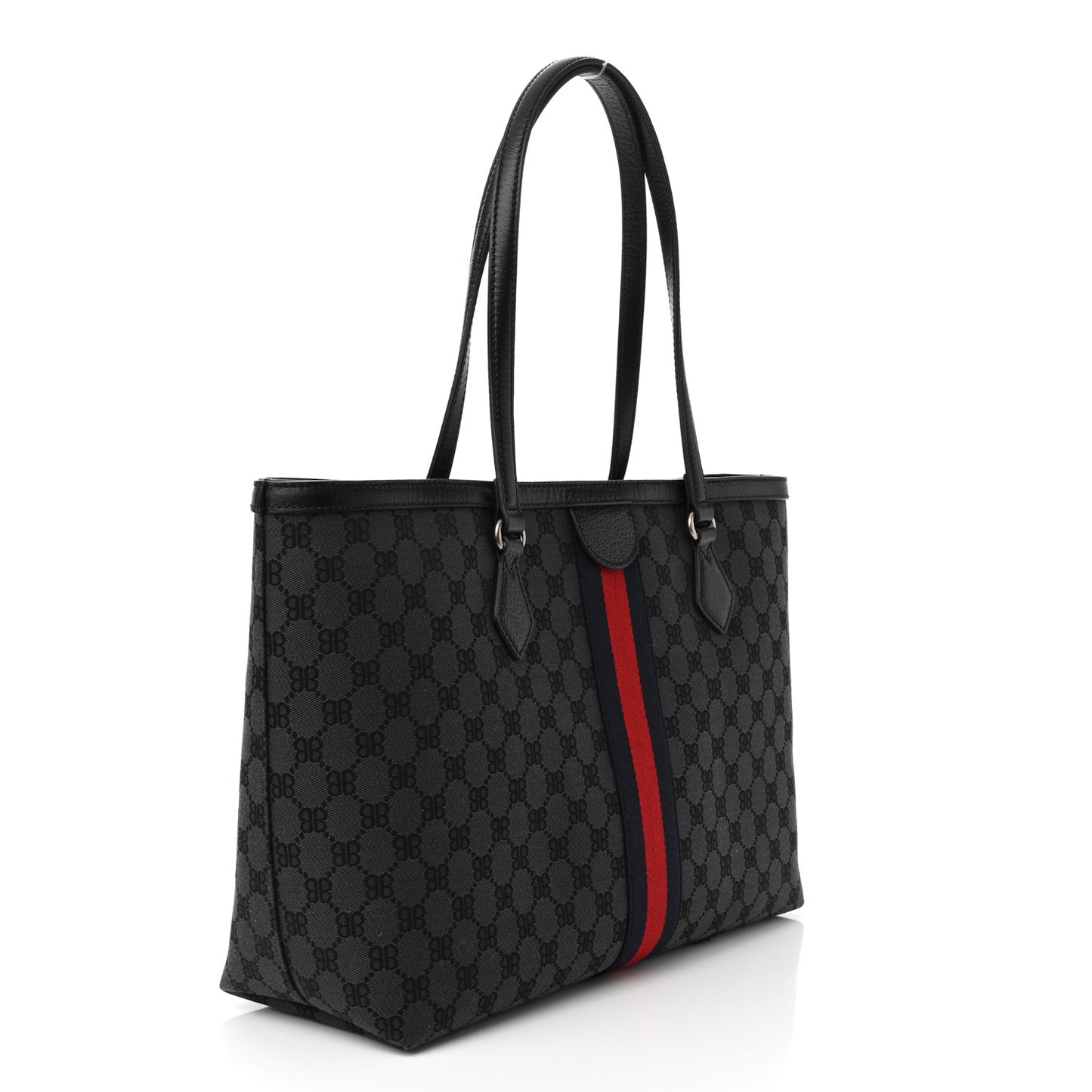 X BALENCIAGA BB Monogram Web Medium Ophidia Shopping Tote Black