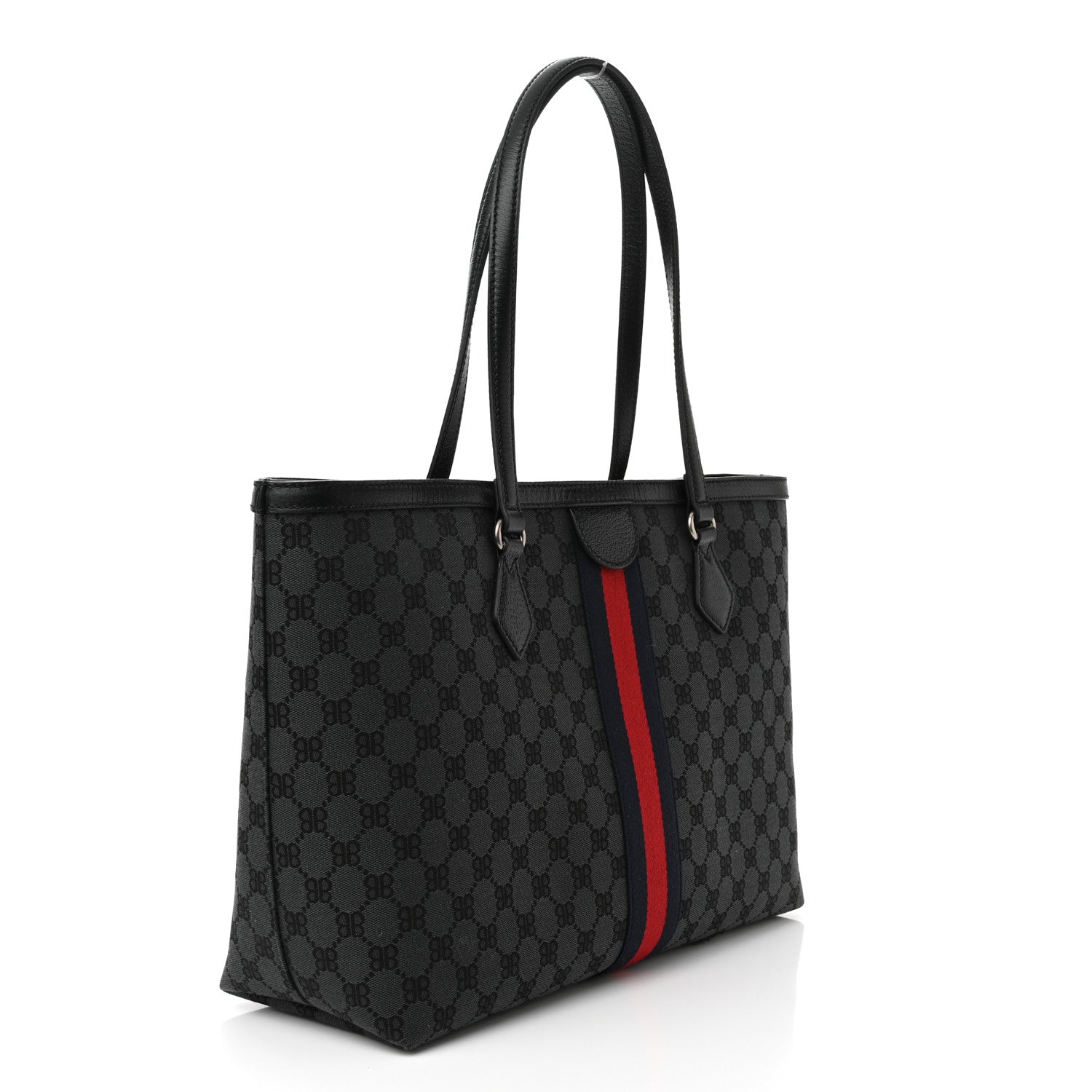 Gucci X BALENCIAGA BB Monogram Web Medium Ophidia Shopping Tote Black 3 of 10
