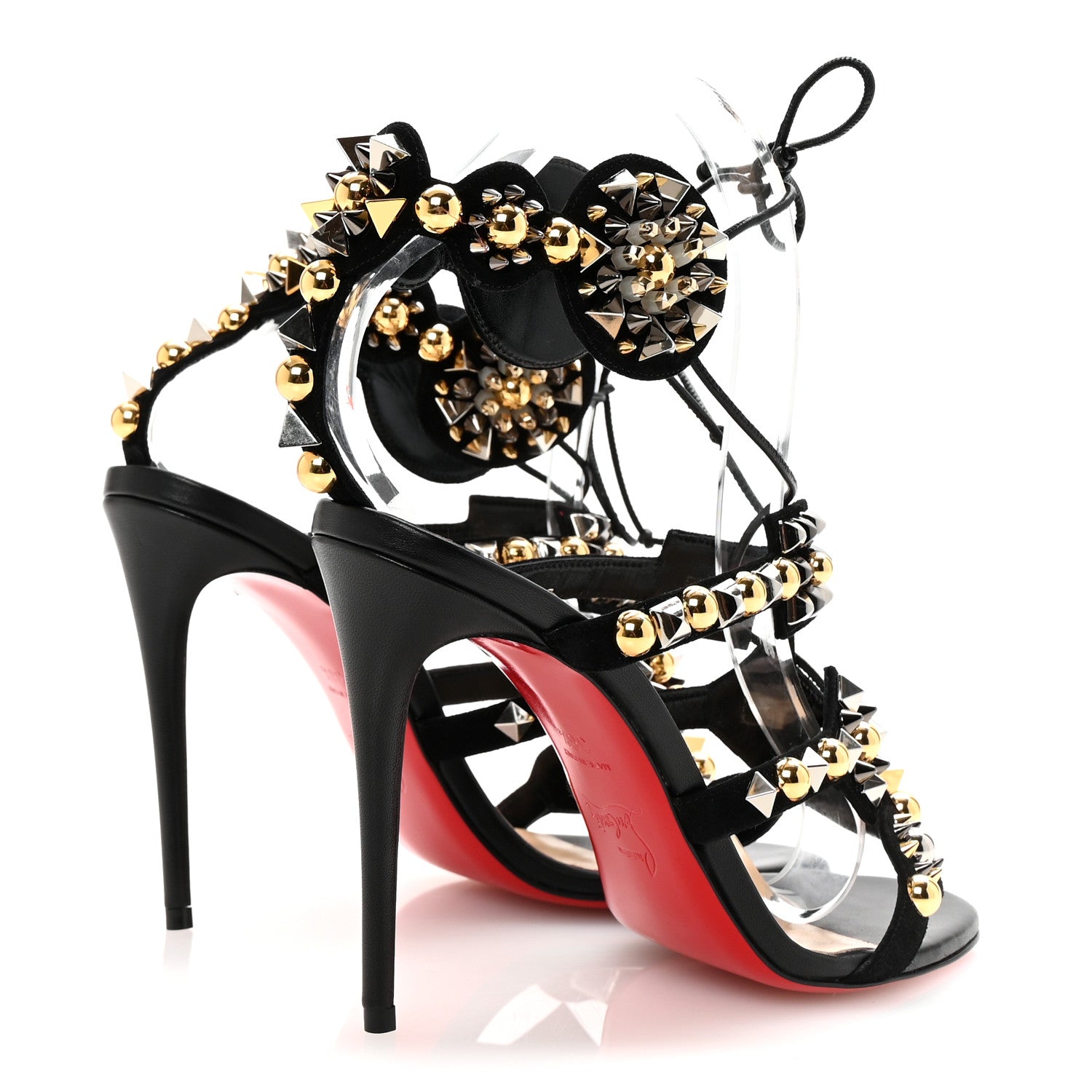 Christian Louboutin Shiny Nappa Studded Kaleikita 100 Sandals 38.5 Black 5 of 10