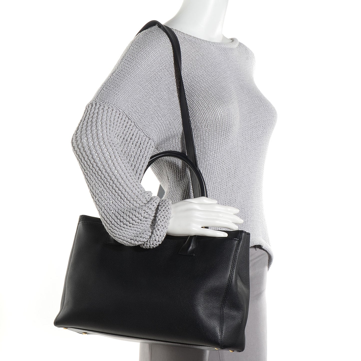 Calfskin Cerf Executive Shopper Tote Black