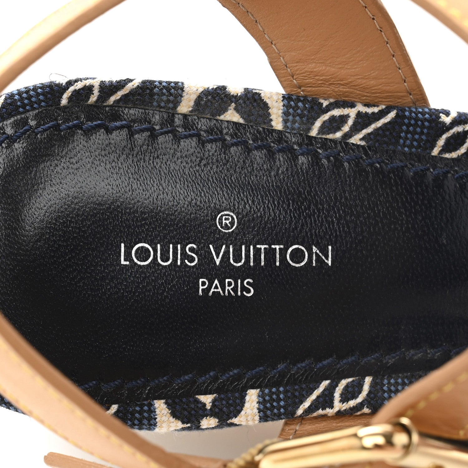 Louis Vuitton Jacquard Calfskin Since 1854 Boundary Wedge Sandals 36 Blue 8 of 11