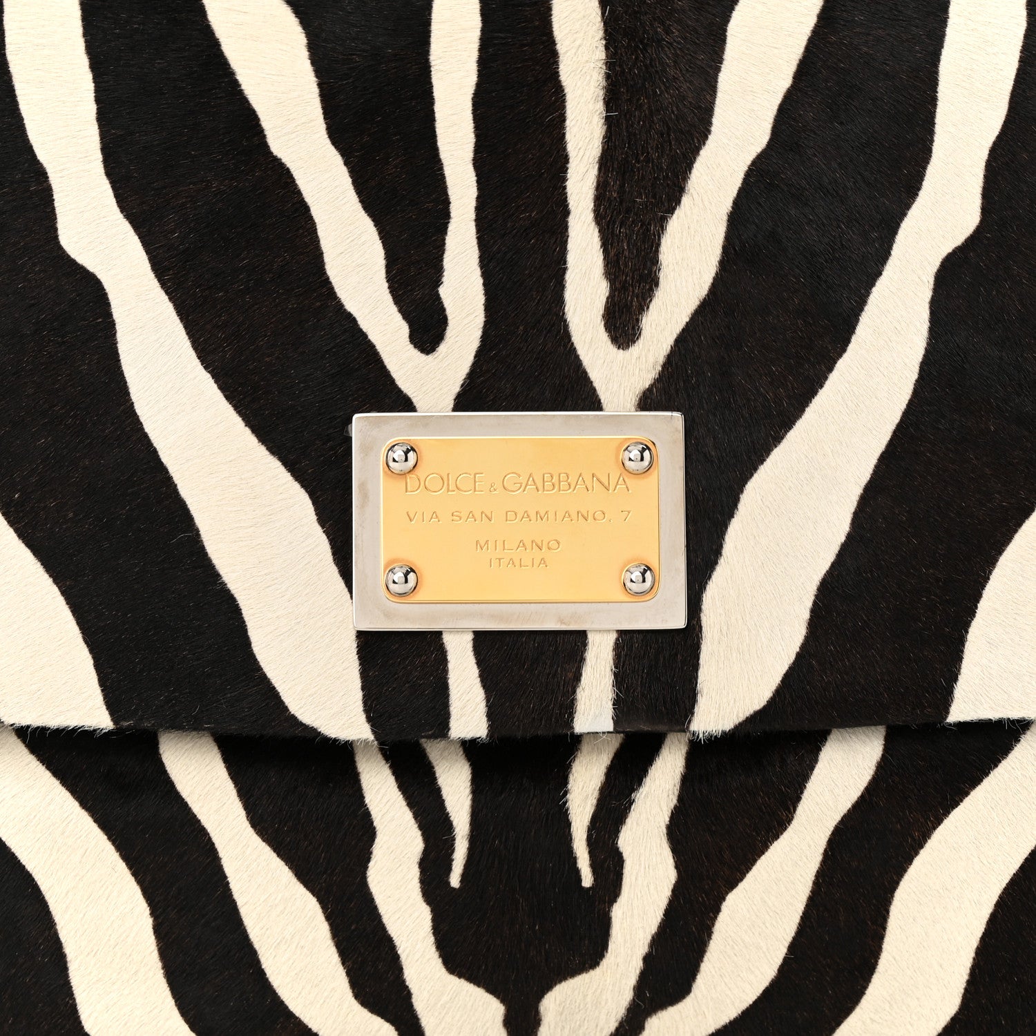 Dolce & Gabbana Calf Hair Zebra Print Large Miss Sicily Satchel Black White 7 of 10
