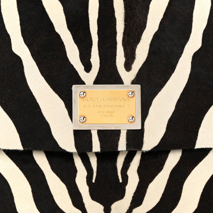 Dolce & Gabbana Calf Hair Zebra Print Large Miss Sicily Satchel Black White 7 of 10