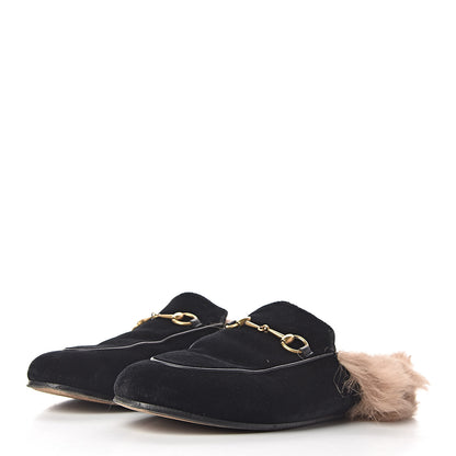 Gucci Velvet Fur Womens Princetown Slippers 39.5 Black 3 of 12