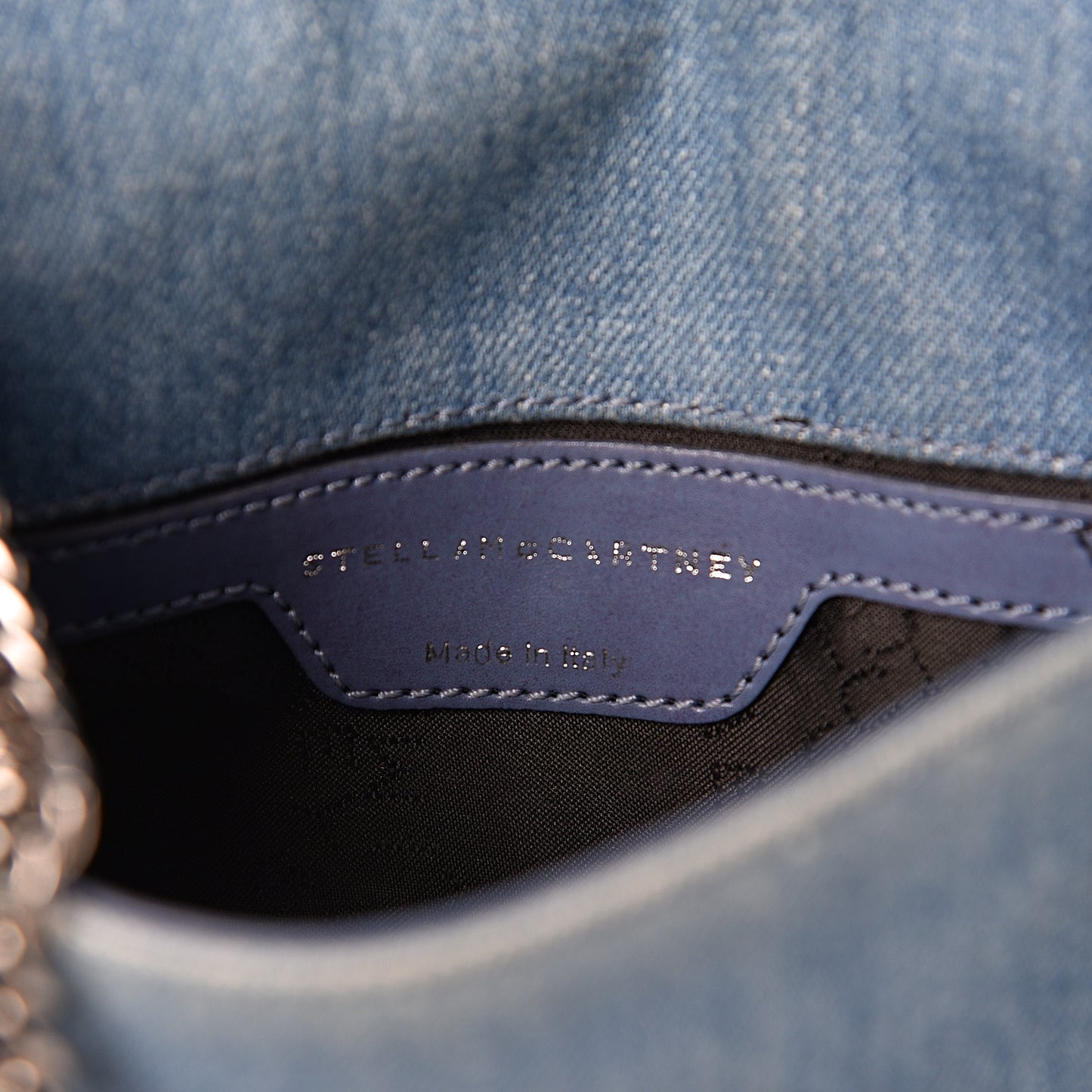 Eco Denim Embroidered Zigarette Falabella Crossbody Blue