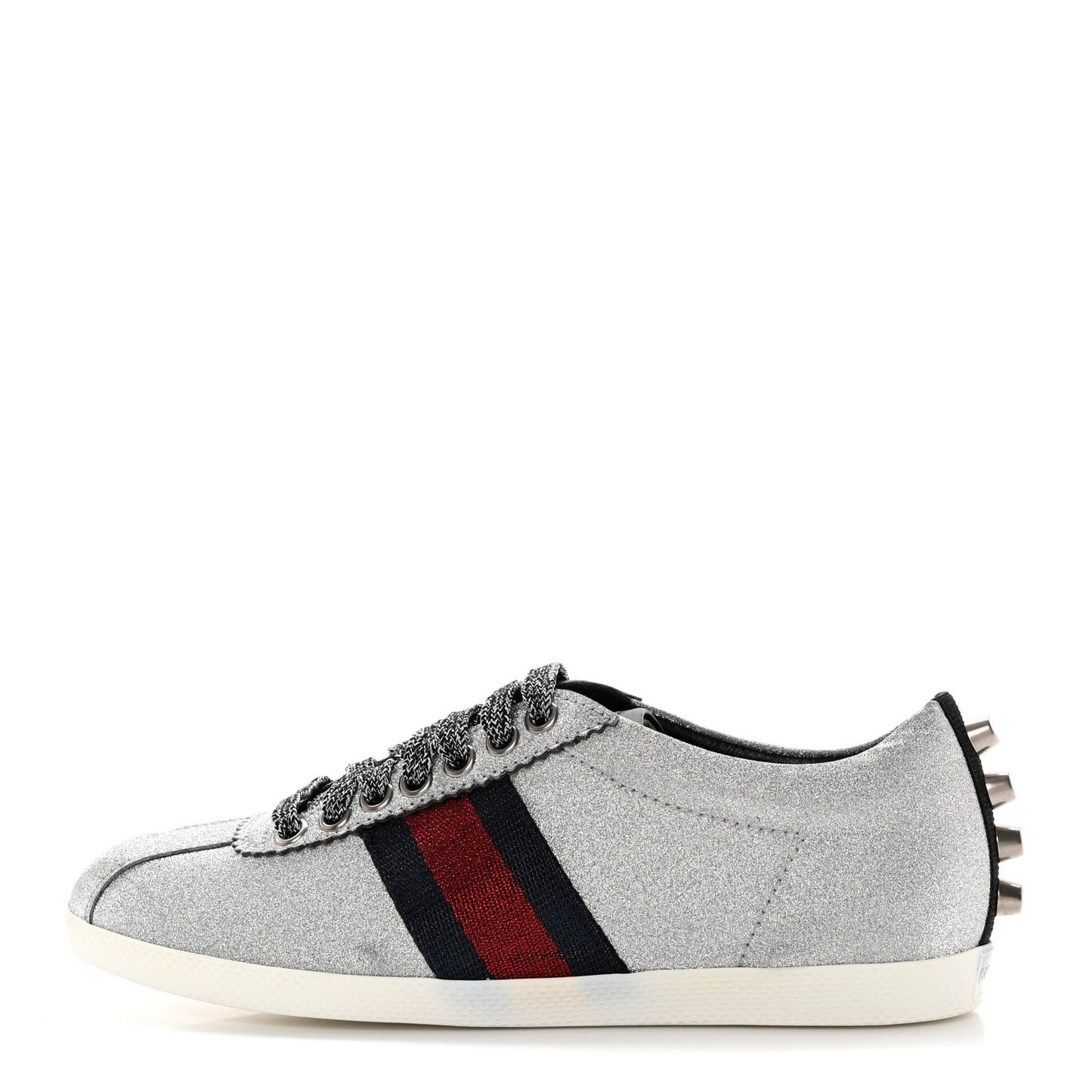Glitter Fabric Studded Web Womens Sneakers 35.5 Silver