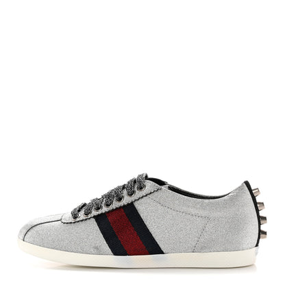 Gucci Glitter Fabric Studded Web Womens Sneakers 35.5 Silver 1 of 13