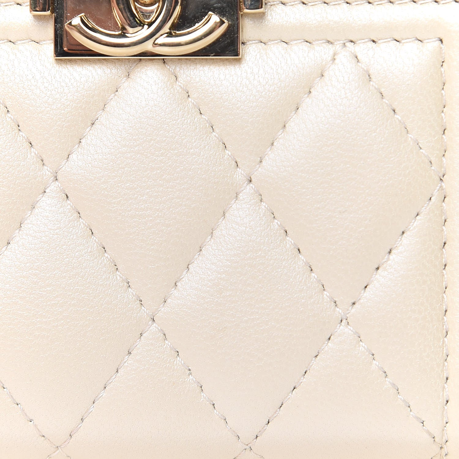 Chanel Metallic Lambskin Quilted Boy Zip Around Coin Purse Wallet Ivory 11 of 12