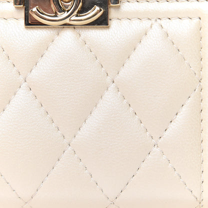 Chanel Metallic Lambskin Quilted Boy Zip Around Coin Purse Wallet Ivory 11 of 12
