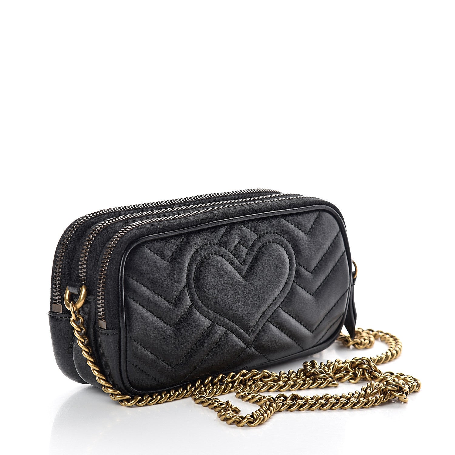 Gucci Calfskin Matelasse Mini GG Marmont Chain Crossbody Bag Black 2 of 9