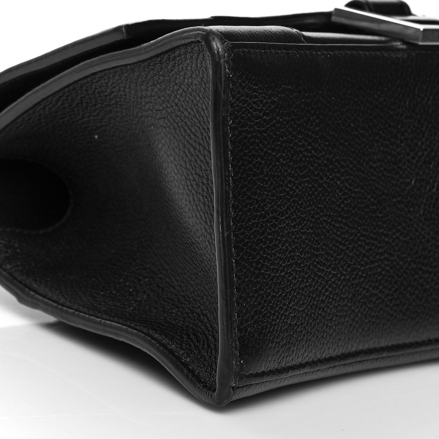 Grained Calfskin Small Hourglass Top Handle Bag Black