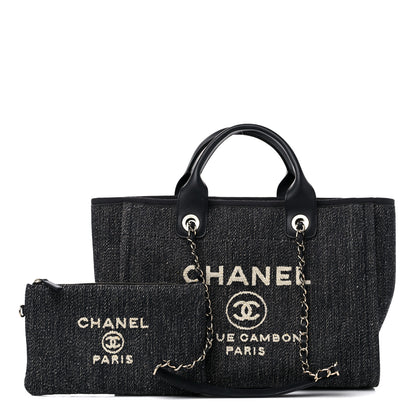 Chanel Denim Small Deauville Tote Dark Blue White 1 of 13